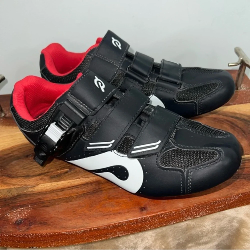 Peloton Cycling Shoes Delta Look Cleats Black Red Clip in Spin Shoes EU 39 US8 8